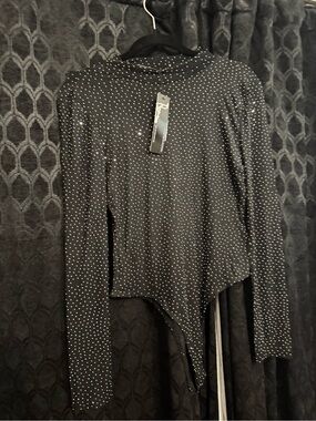 Lucky & Blessed Black Rhinestone Long Sleeve Bodysuit